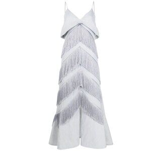 ALEXIS STONE BLUE FRINGED SLEEVELESS NADINEE MAXI DRESS